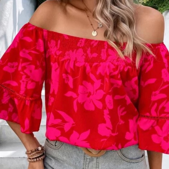 Boho Floral Print Flounce Sleeve Blouse - Picture 2 of 4